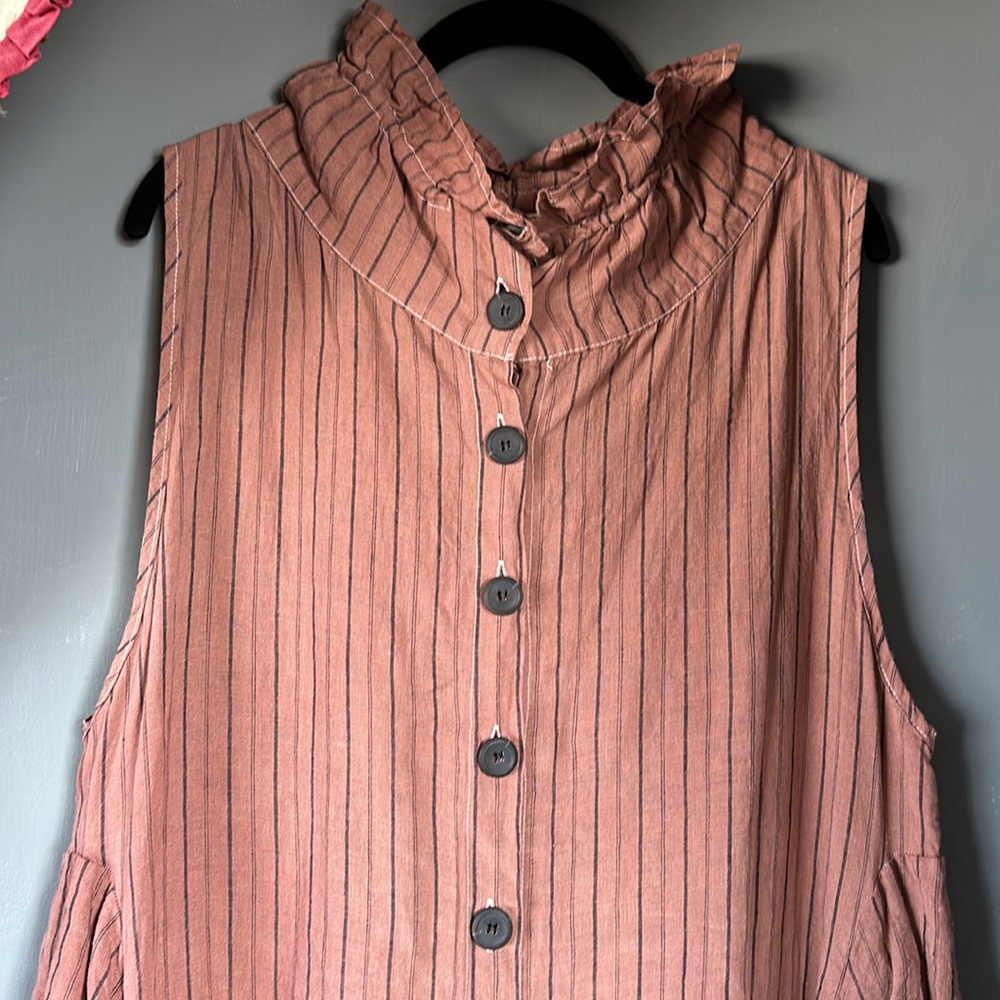 XL Lagenlook dress from a boutique in Seoul Korea. Dusty pink/tan w pinstripes - Picture 3 of 16